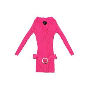 Y2K Pink Sparkly Belted Sweater Silver Buckle Glam Party Top McBling V Neck